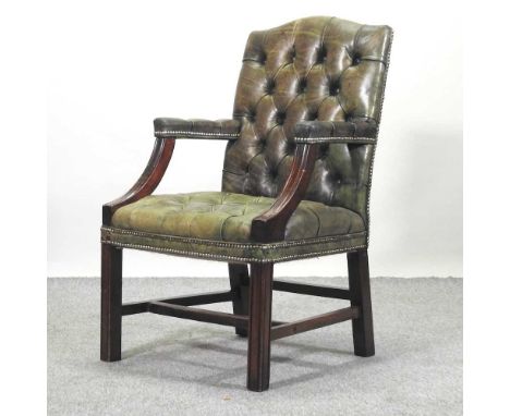 Withdrawn - A George III style green leather button back desk chair, on square legs