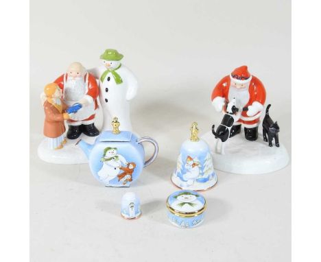 A Coalport Characters figure, The Snowman and Father Christmas, 14cm high, together with another, Father Christmas and a Bord