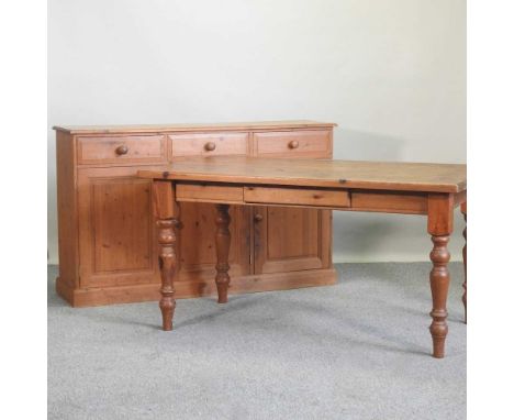 A modern pine sideboard, 152cm, together with a pine kitchen table, 151 x 86cmSideboard 152w x 41d x 92h cmCondition report: 