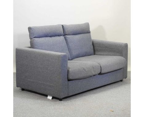 A modern Ikea grey upholstered two seater sofa,168w x 93d x 67h cm