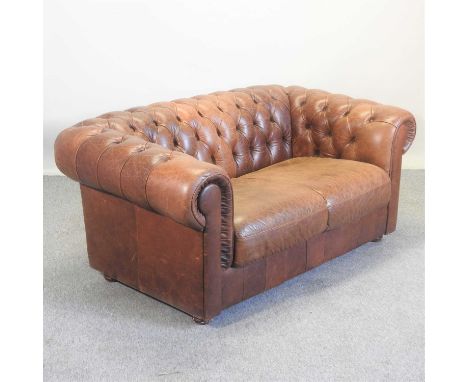 A modern brown leather upholstered button back chesterfield sofa154w x 87d x 66h cmCondition report: There are no tears or ho