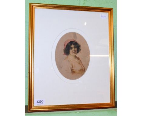 Romeleo, portrait of an Italian lady wearing a red cap, watercolour