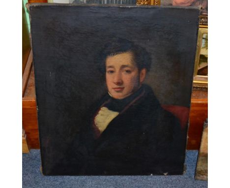 British School (19th century) Portrait of a gentleman, head and shoulders, wearing a white cravat and black bow tie, oil on c