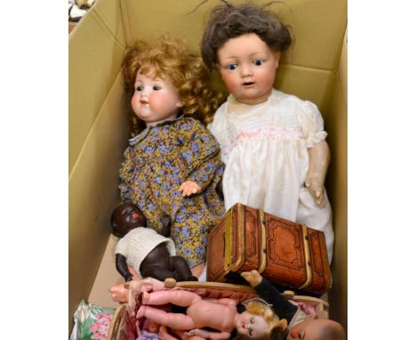 Armand Marseille 990 doll with red wig, fully dressed, D P & Co Cecily  bisque socket head doll, Heubach Koppelsdorf small jo