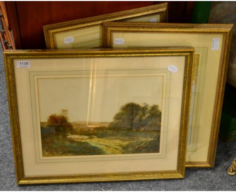 R H Walker 'The Village Smithy' and 'Harvest Field Near Woolton' a pair of watercolour each signed, together with a further w