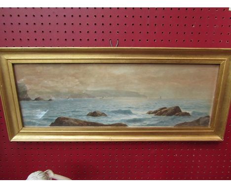 G. HOFFS (XIX): A 19th Century watercolour of a coastal seascape signed lower left, artist's name verso, 18 cm x 52cm 