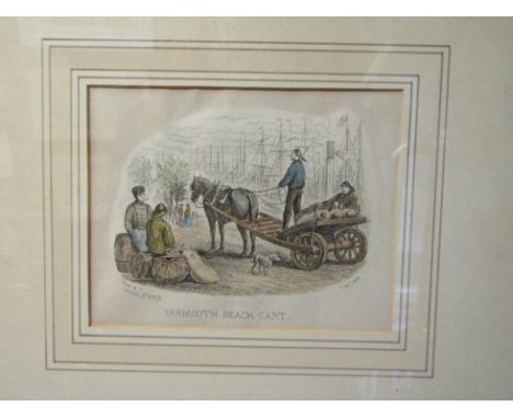 A small Victorian print of Yarmouth beach cart 1854 by Lock &amp; Co., Together with a modern pencil signed print of boats by