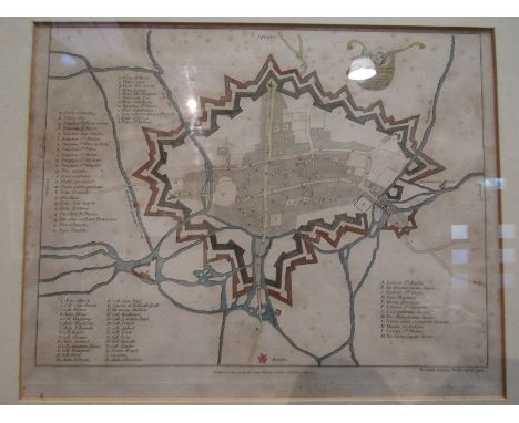 A map of Oxford and a print of The Tower Christchurch, Oxford, both framed and glazed (2) 