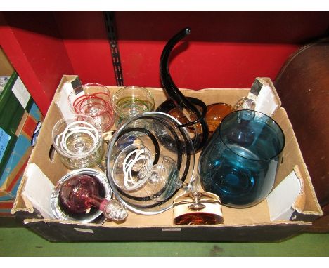 A box of art glass and coloured glass wares 