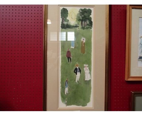 A colour print 'croquet' after Richard E Howard, dated 1973 lower right, 60cm x 20cm 