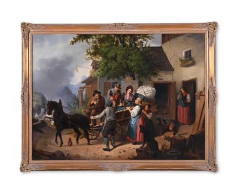 FOLLOWER OF GEORGE MORLAND OFF TO SERVICE Oil on canvas 71 x 98cm (27¾ x 38½ in.) framed   Condition Report:  The canvas has 