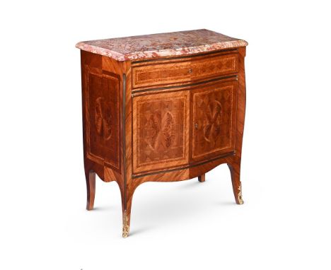 Y&nbspA FRENCH KINGWOOD AND PARQUETRY COMMODE IN LOUIS XVI STYLE  LATE 19TH CENTURY, BY MAISON KRIEGER, PARIS The marble top 