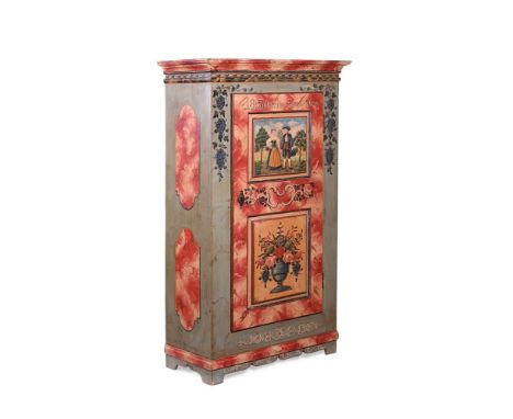 A PAINTED WARDROBE IN 18TH CENTURY STYLE  20TH CENTURY Bearing date 1826 to the cupboard door, enclosing a hanging rail 168cm