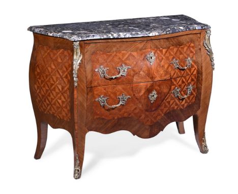 Y&nbspA KINGWOOD, PARQUETRY, AND GILT METAL MOUNTED COMMODE IN LOUIS XV STYLE  EARLY 20TH CENTURY The marble top above the ar