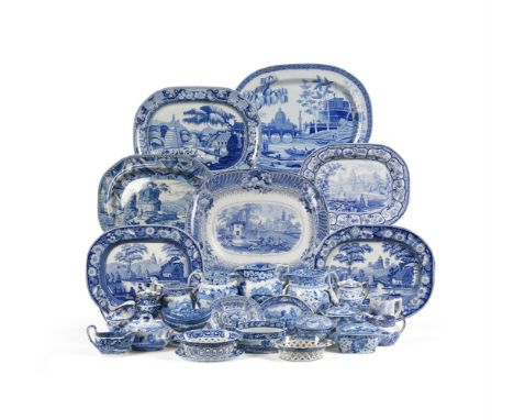 A SELECTION OF VARIOUS STAFFORDSHIRE BLUE AND WHITE PRINTED POTTERY  VARIOUS DATES FIRST HALF 19TH CENTURY  To include; a lar