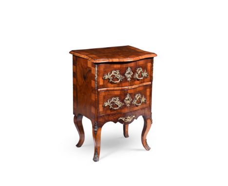 A WALNUT AND GILT METAL MOUNTED PETIT COMMODE IN LOUIS XV STYLE  CIRCA 1900 Of serpentine outline 79cm high, 56cm wide, 46cm 