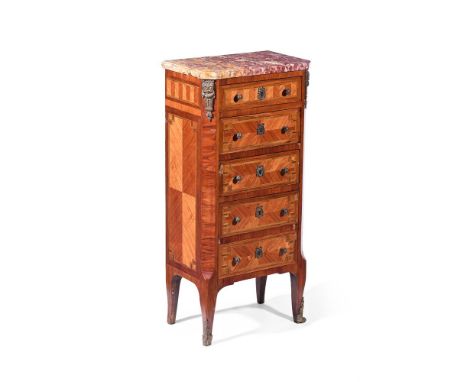 Y&nbspA FRENCH KINGWOOD AND MARQUETRY PETIT COMMODE IN LOUIS XV STYLE  LATE 19TH CENTURY The marble top above an arrangement 