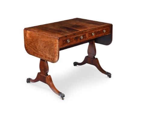 Y&nbspA GEORGE III ROSEWOOD, SATINWOOD BANDED, AND STRING INLAID SOFA TABLE CIRCA 1790 With Two frieze drawers 71cm high, 147