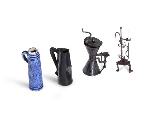 AN IRON COFFEE GRINDER MILL  LATE 18TH OR EARLY 19TH CENTURY  Of double helix form, mounted with vice crusher to side  28cm h