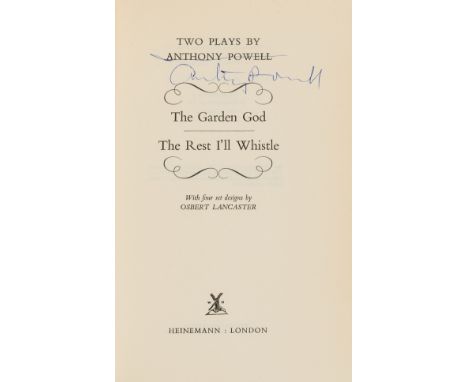 Powell (Anthony) Two Plays, first edition, signed presentation inscription from the author "John &amp; Rosemary [Monagan] fro