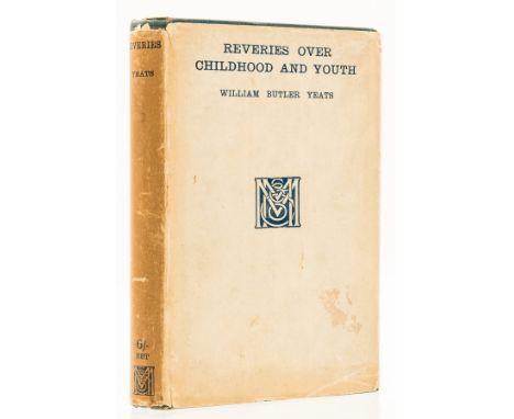 Yeats (William Butler) Reveries Over Childhood and Youth, first edition, mounted colour frontispiece by Jack B. Yeats, tears 