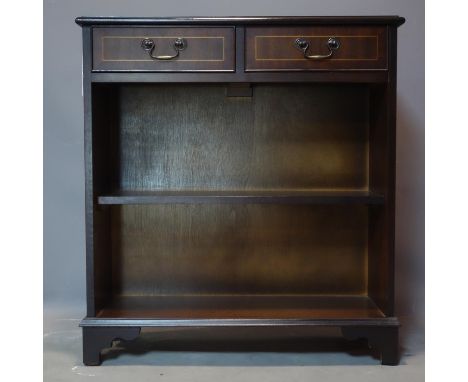 A 20th century inlaid mahogany bookcase with two short drawers above shelf and bracket feet, H.82 W.35 D.29cm 