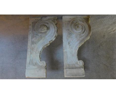 A pair of large empire style stone supports for a console. H.86 W.40 D.10cm 