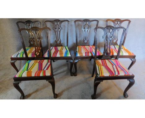 A set of 6 Chippendale style mahogany dining chairs on carved cabriole supports. H.97 W.47 D.58cm