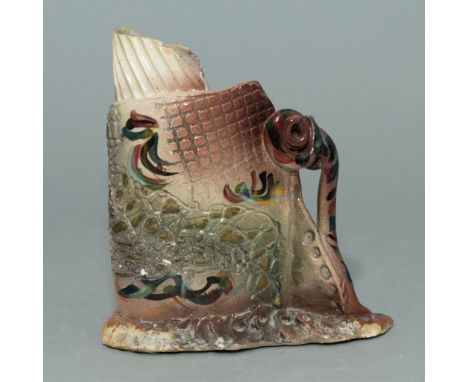 Sculpted, painted art vase by famed Connecticut artist Gail Markiewicz. Signed on underside.Modern, organic-styled, hand crea