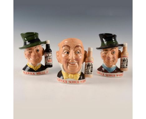 Includes two Aly Sloper and Micawber character jugs.Advertising character jug Aly Sloper with black hat Pickwick Scotch Whisk