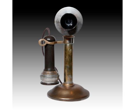 Black Bakelite receiver, chrome transmitter perfect original cordAn antique Stromberg-Carlson candlestick phone made ca. 1900