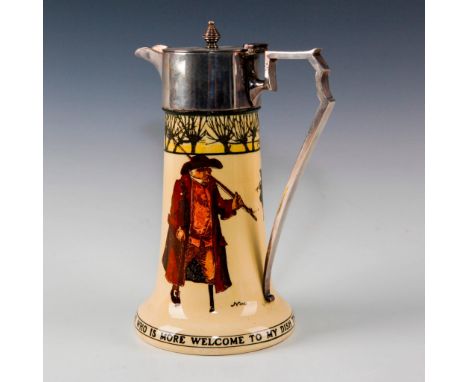 Early 20th c. fishing themed pitcher.Depicts fisherman inspired by THE COMPLEAT ANGLER by Isaac (Izaak) Walton, first publish