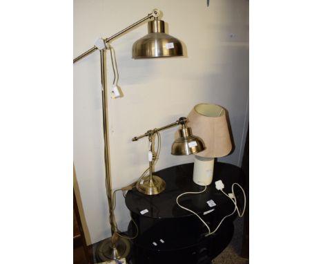 MODERN ANGLEPOISE TYPE STANDARD LAMP, SMALLER SIMILAR TABLE LAMP AND ONE OTHER, LARGEST 147CM HIGH (3)