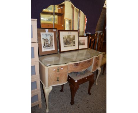 PARTIALLY PAINTED TRIPLE MIRROR BACK DRESSING TABLE, 117CM WIDE