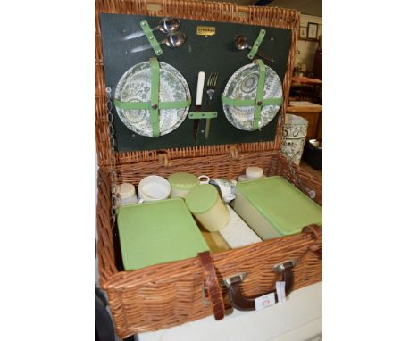 VINTAGE CANE PICNIC BOX, 53CM WIDE