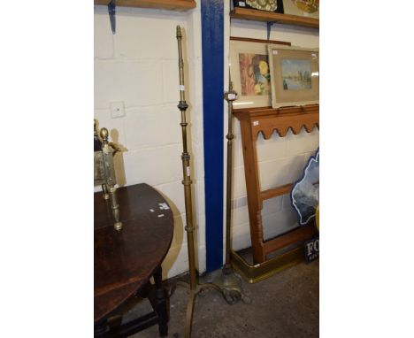 TWO VINTAGE BRASS LAMP STANDARDS (FITTINGS MISSING), 130 AND 145CM HIGH