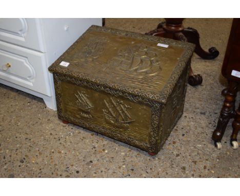 VINTAGE BRASS LOG BOX, 50CM WIDE
