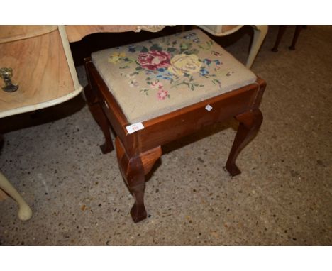 LATE VICTORIAN MAHOGANY DRESSING TABLE STOOL WITH GROSPOINT WOOL EMBROIDERED SEAT, 45CM WIDE