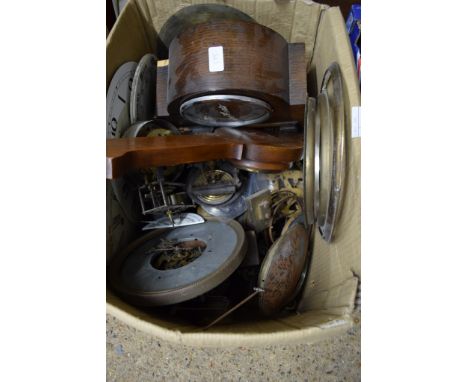 BOX CONTAINING VARIOUS MANTEL CLOCKS AND BAROMETERS AND OTHER CLOCK SPARES