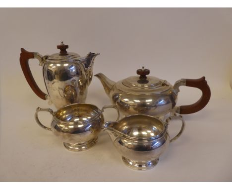 A George VI four piece silver tea set, comprising a teapot, coffee pot, cream jug and sugar basin&nbsp; Mappin &amp; Webb&nbs