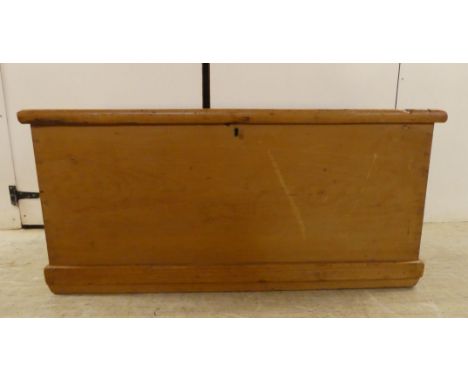 An early 20thC rustic pine trunk with straight sides and a hinged lid, on a plinth&nbsp; 19"h&nbsp; 41"w 