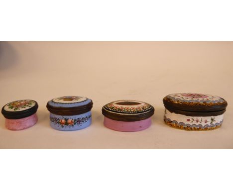 Four various 19thC patch boxes, dissimilarly decorated with floral designs 