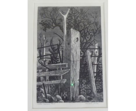 After Monica Poole - 'Cattle Barrier'&nbsp; Limited Edition 29/100 monochrome print&nbsp; bears a pencil signature&nbsp; 5" x