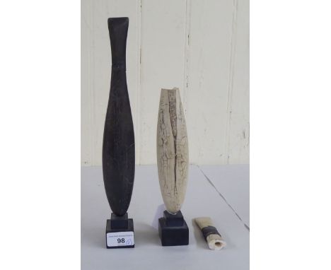 Peter Hayes - an abstract stone sculpture, signed to the plinth &amp; dated '90&nbsp; 16"h overall; and another similar&nbsp;