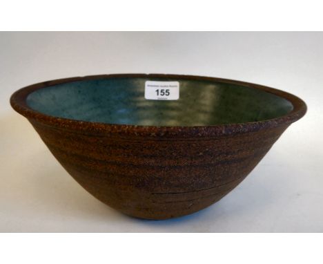 In the manner of Bernard Leach - a pottery bowl with a green glazed interior&nbsp; bears an impressed mark&nbsp; 8"dia 