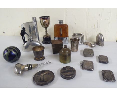 Silver and other collectables: to include a hide bound and silver plated hip flask 