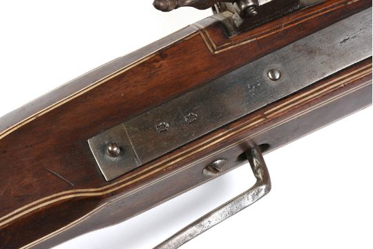 Antique Matchlock Musket Or Arquebus Gun English 16th 17th Century String Inlaid Walnut And Ir