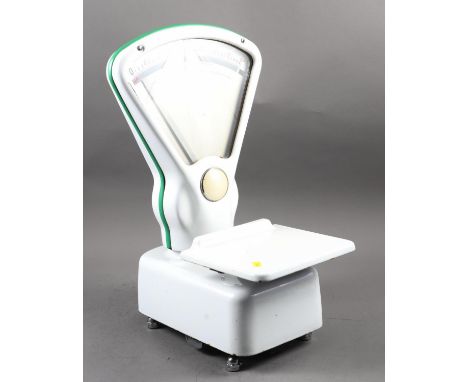 A W &amp; T Avery Ltd white enamel weighing scale, 20 1/2" high 