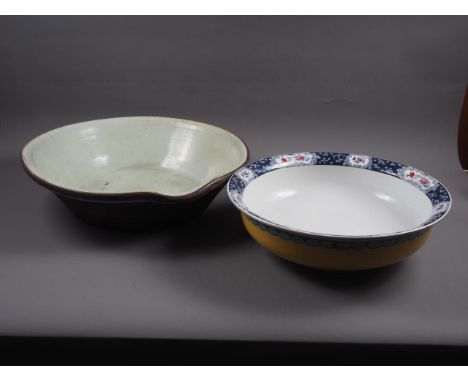 A Losol wash basin, 17" dia, and a terracotta cream bowl, 20 3/4" dia 