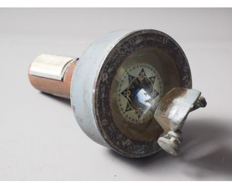 A Sestral, Henry Browne &amp; Son hand bearing compass with turned oak handle, 8 1/4" long 